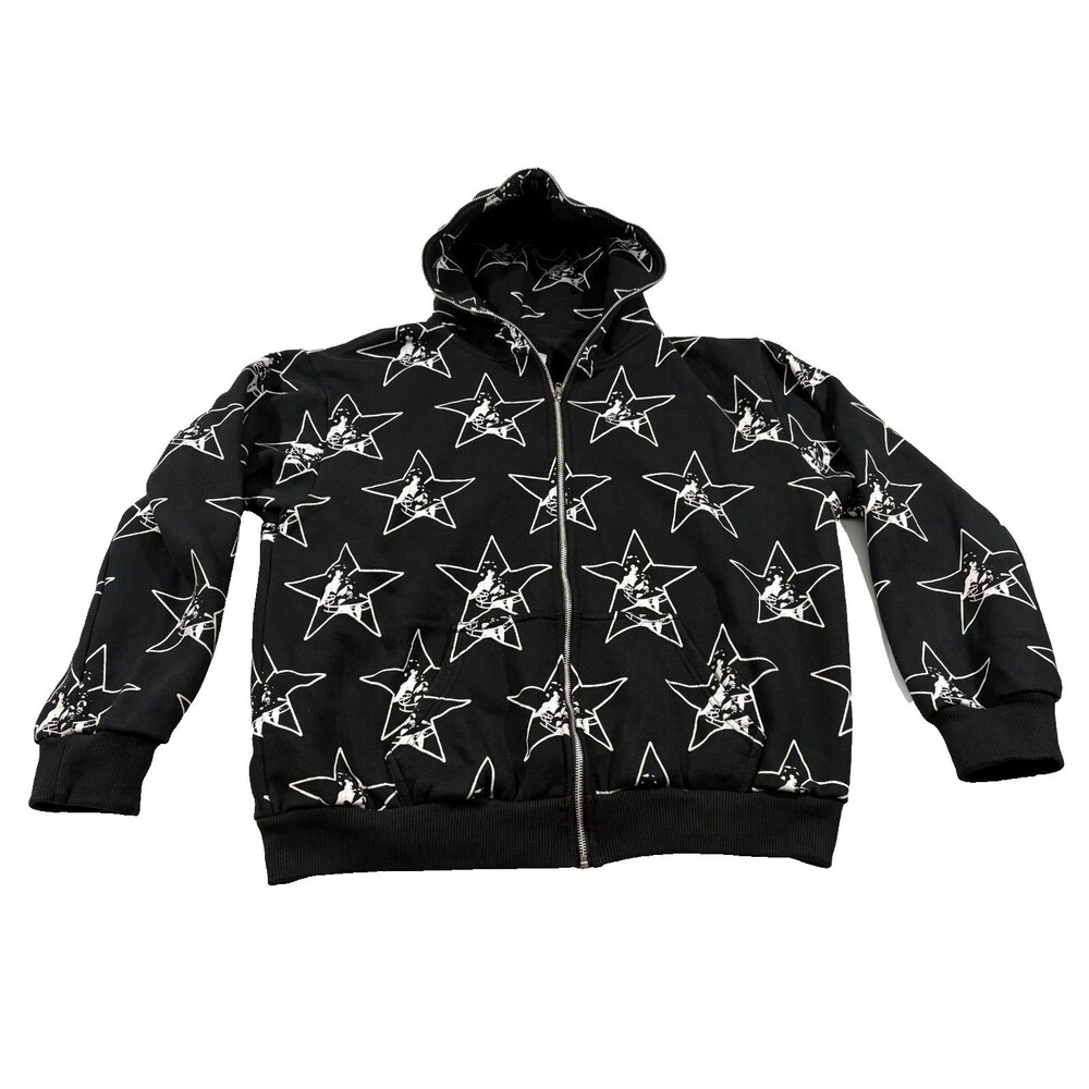 Human Vices Hollywood Kills Mens Black Zip Hooded Sweatshirts Star Print Sz XL
